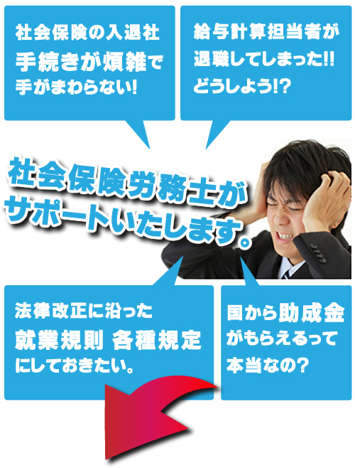 社会保険労務士がサポートいたします。